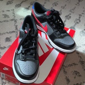 Brand NEW in Box, Nike Dunk Low, Black / Grey / University Red / White. Size 6Y